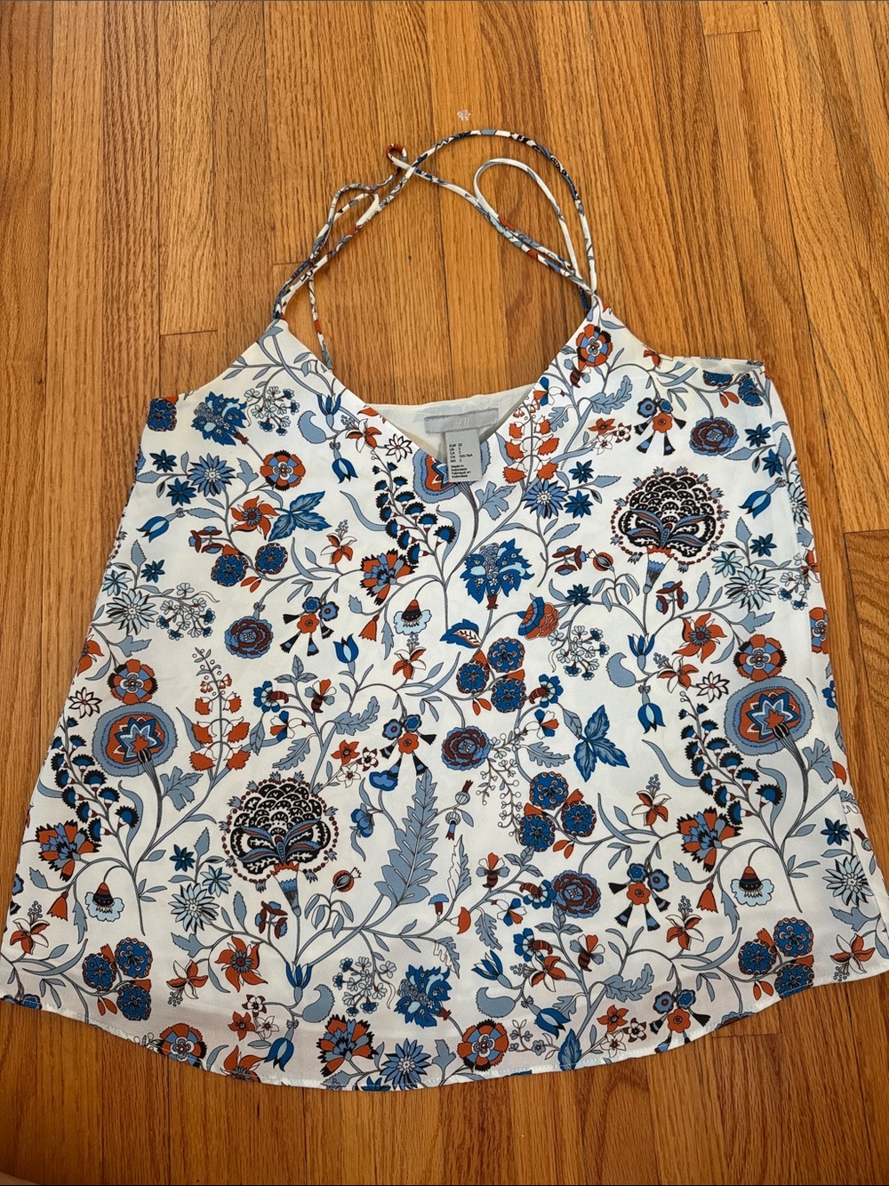 H&M White Floral Halter Camisole with Blue & Orange Print